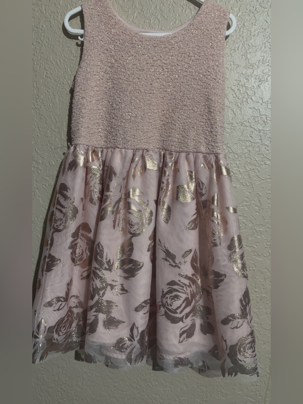 Place Pink Glitter Rose Tulle Dress with Gold Accents